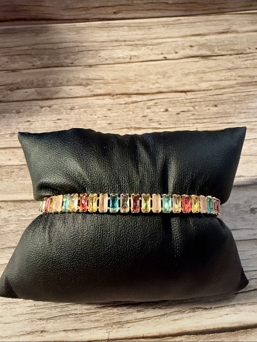 Gold Plated Multi-color Gemstone Tennis Bracelet Gold Tone